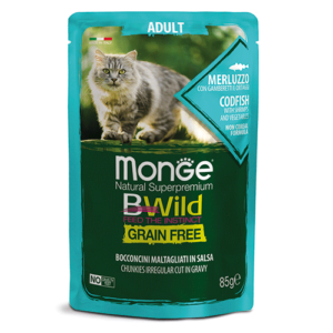 Monge Bwild Kabeljau mit Garnelen und Gemüse für erwachsene Katzen 85g