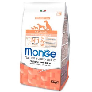 AKTIONEN für Hunde 11 Monge All Breeds Puppy Junior Monoprotein Lachs und Reis