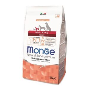 Hundefutter und Katzenfutter 7 Monge Monoprotein Lachs mit Reis für erwachsene Hunde kleiner Rassen